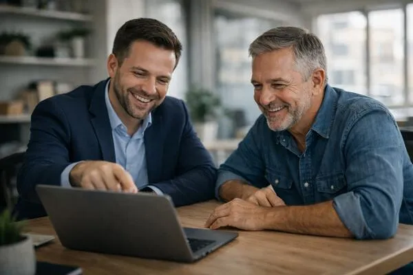 IT consultant reviewing a technology audit with a business owner